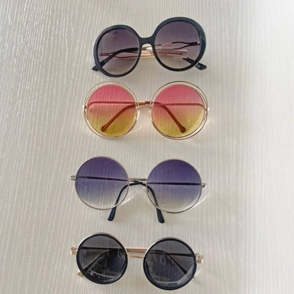 Vintage 60s 70s Round Sunglasses Set Oversized Mod Festival Boho Retro Shades Retro Round Sunglasses: 60s 70s Hippie Style, UV Protected  main image 4